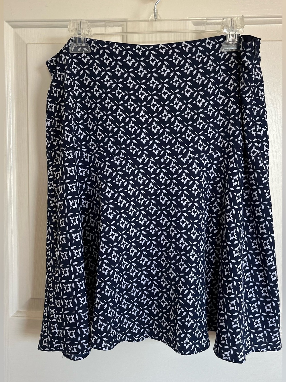 Ralph Lauren Navy Blue and White Patterned A-Line Skirt